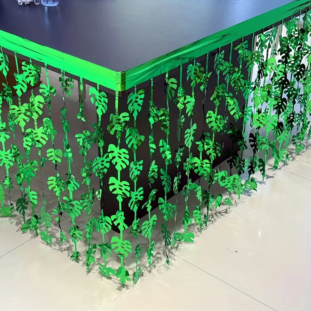 Green Monstera Leaf Foil Table Skirt