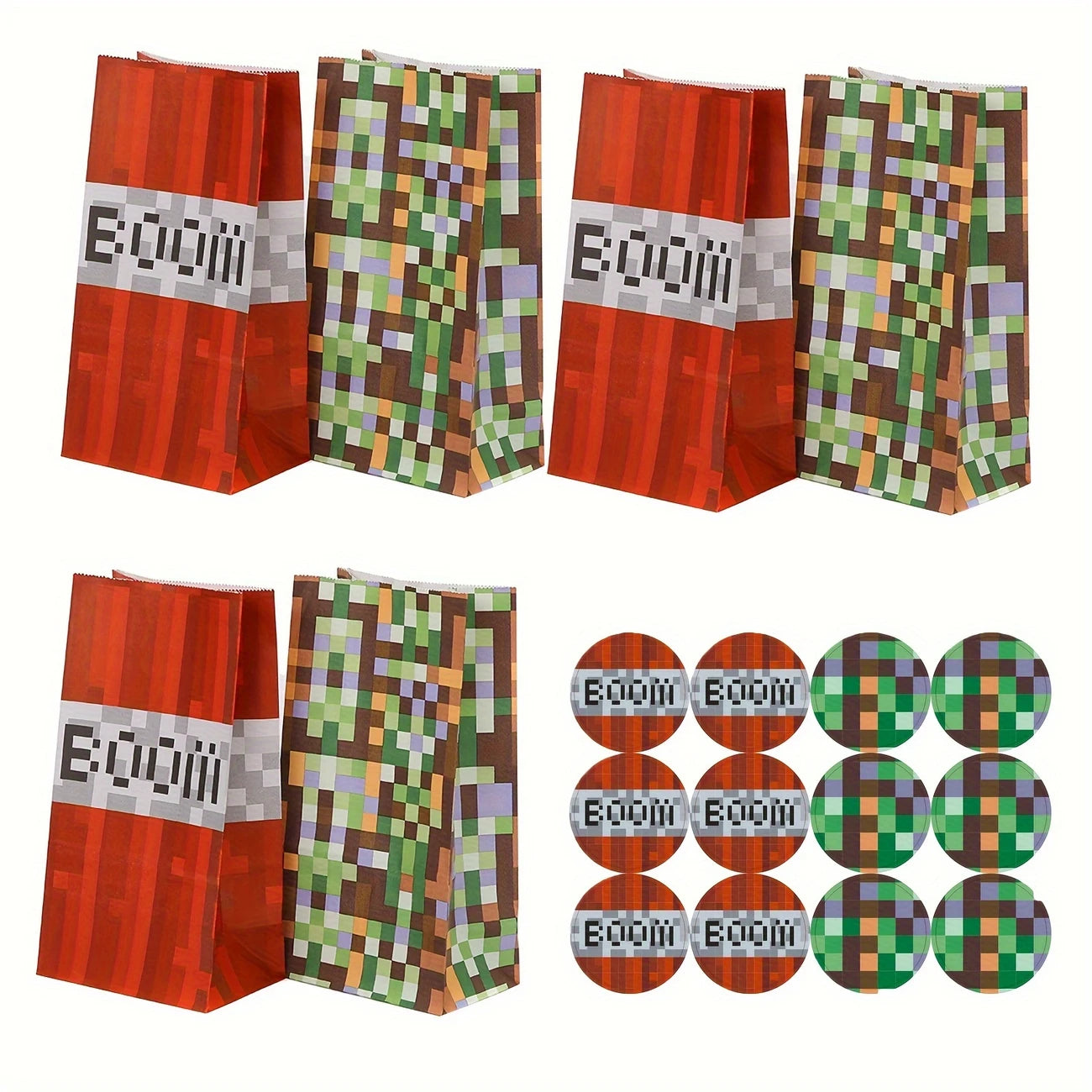Minecraft Boom Pixel Paper Bags with Stickers Pack of 12