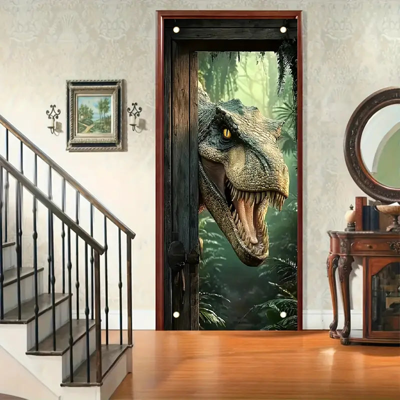Dinosaur Theme Door Cover Realistic Tyrannosaurus Rex Design