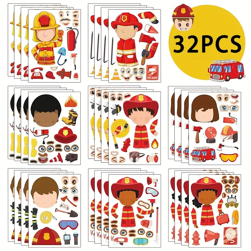 Firefighter DIY Themed Decals Pack of 32 Sheets