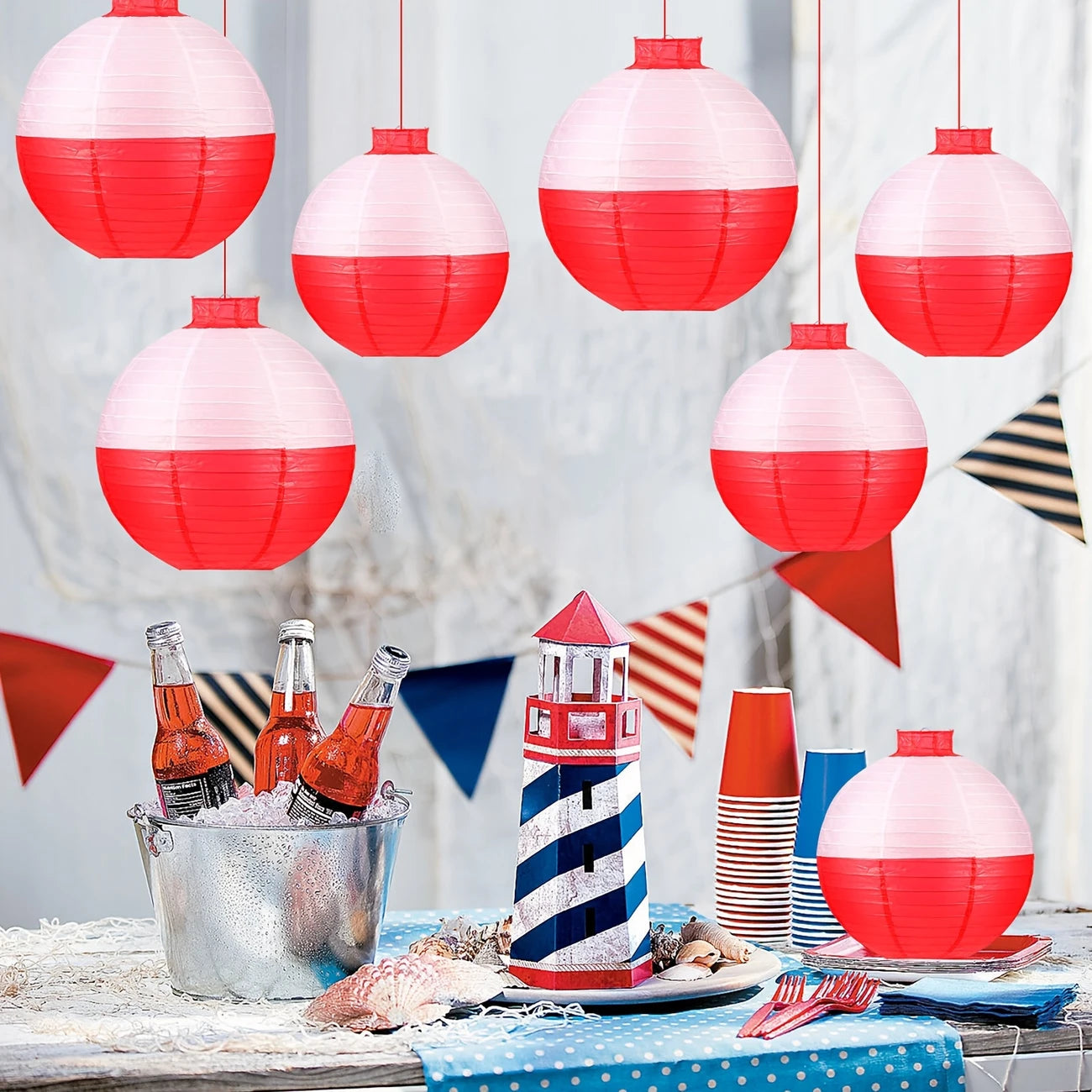 Fishing Float Round Paper Hanging Lanterns Pack of 5