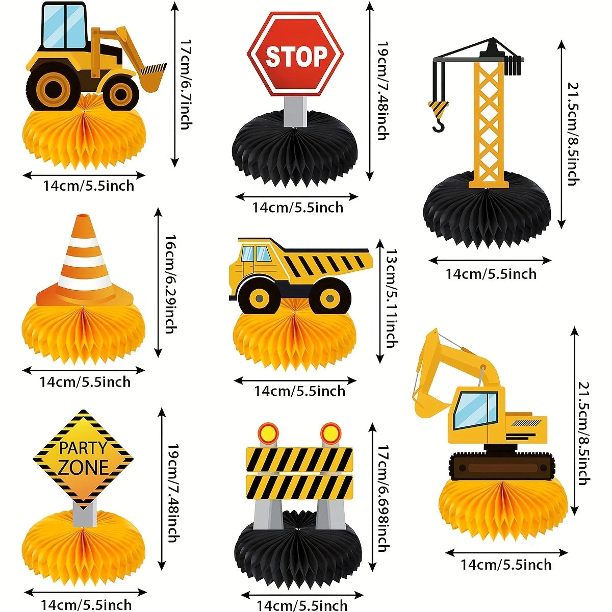 Construction Party Honeycomb Table Decor Pack of 8