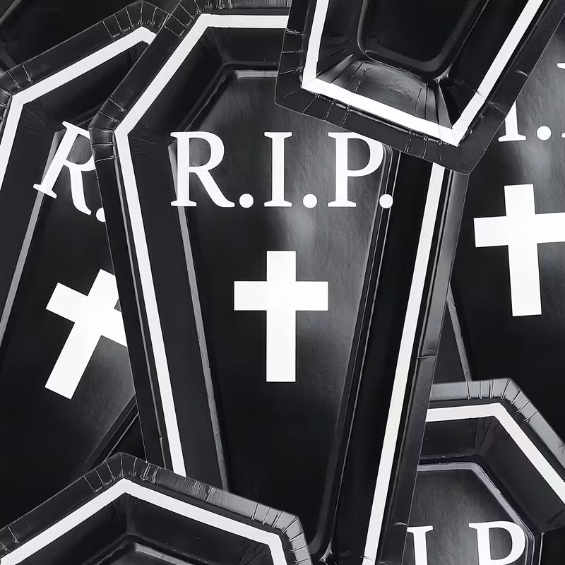 Halloween Paper Plate RIP Coffin Shape Pack of 10