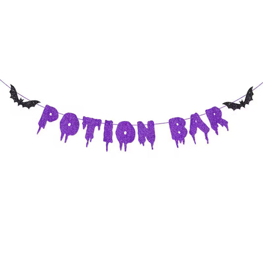 Halloween Potion Bar Banner Purple & Black Glittery Bat Design