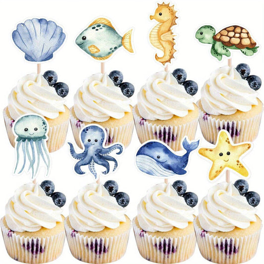 Ocean Animal Water Colour Cupcake Toppers Pack of 8