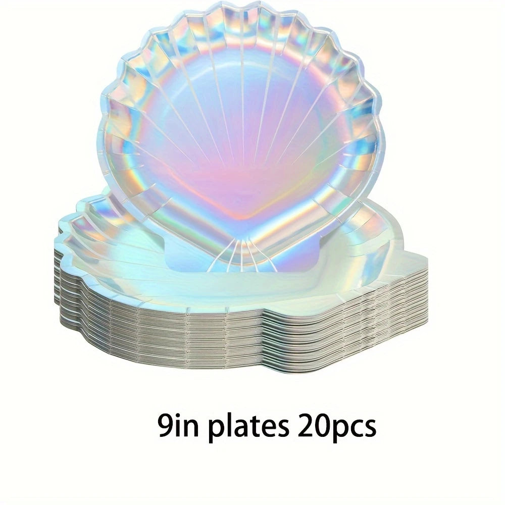 Holographic Mermaid Seashell Dinner Paper Plates Pack of 20