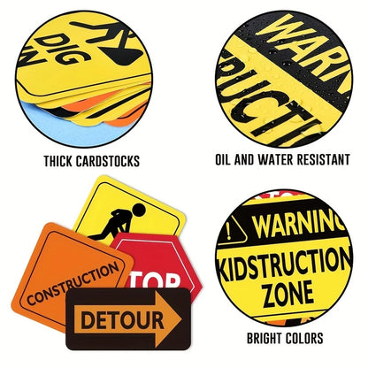 Construction Warning Paper Card Signs Pack of 12
