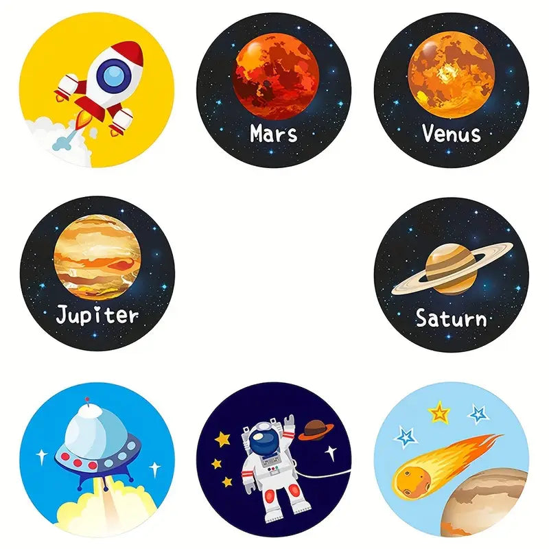 Space Planet Round Stickers Roll of 500