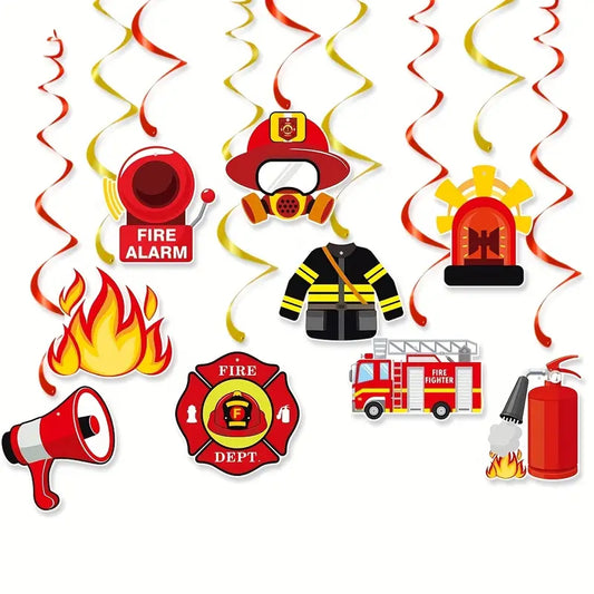 Firefighter Themed Birthday Party Swirl Hanging Decorations Pack of 9