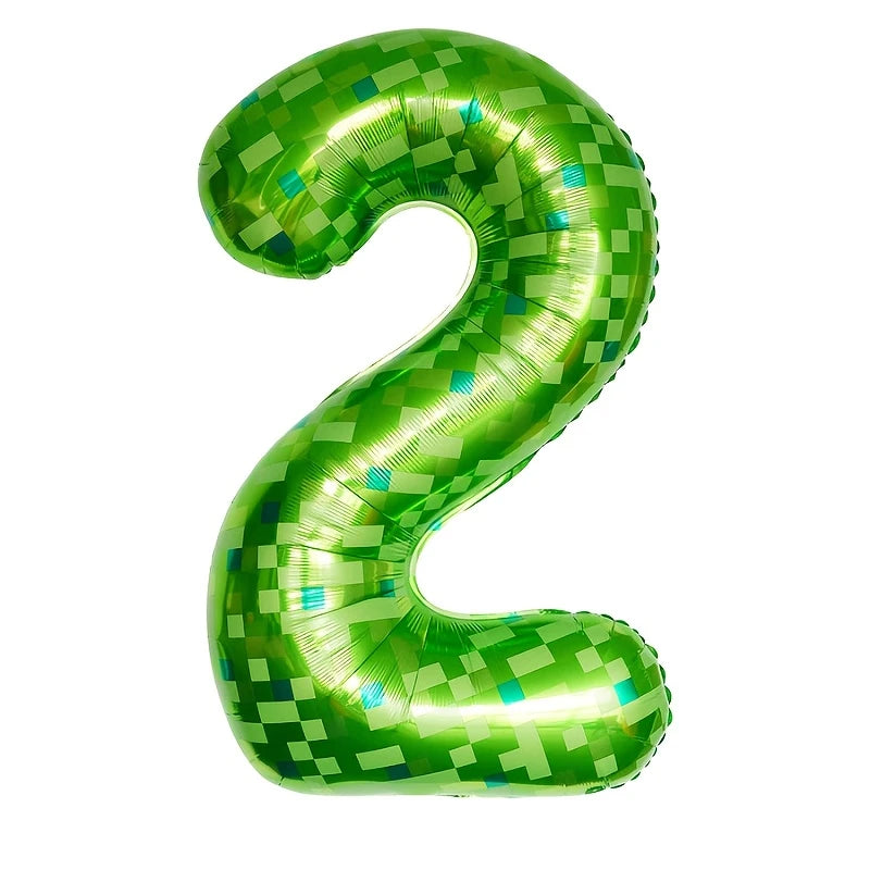 Number 2 Green Pixel Minecraft Theme Foil Balloon