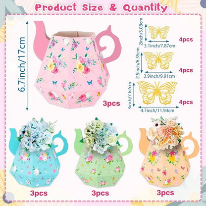 Floral Teapot Box Centerpieces with Butterflies Pack of 12