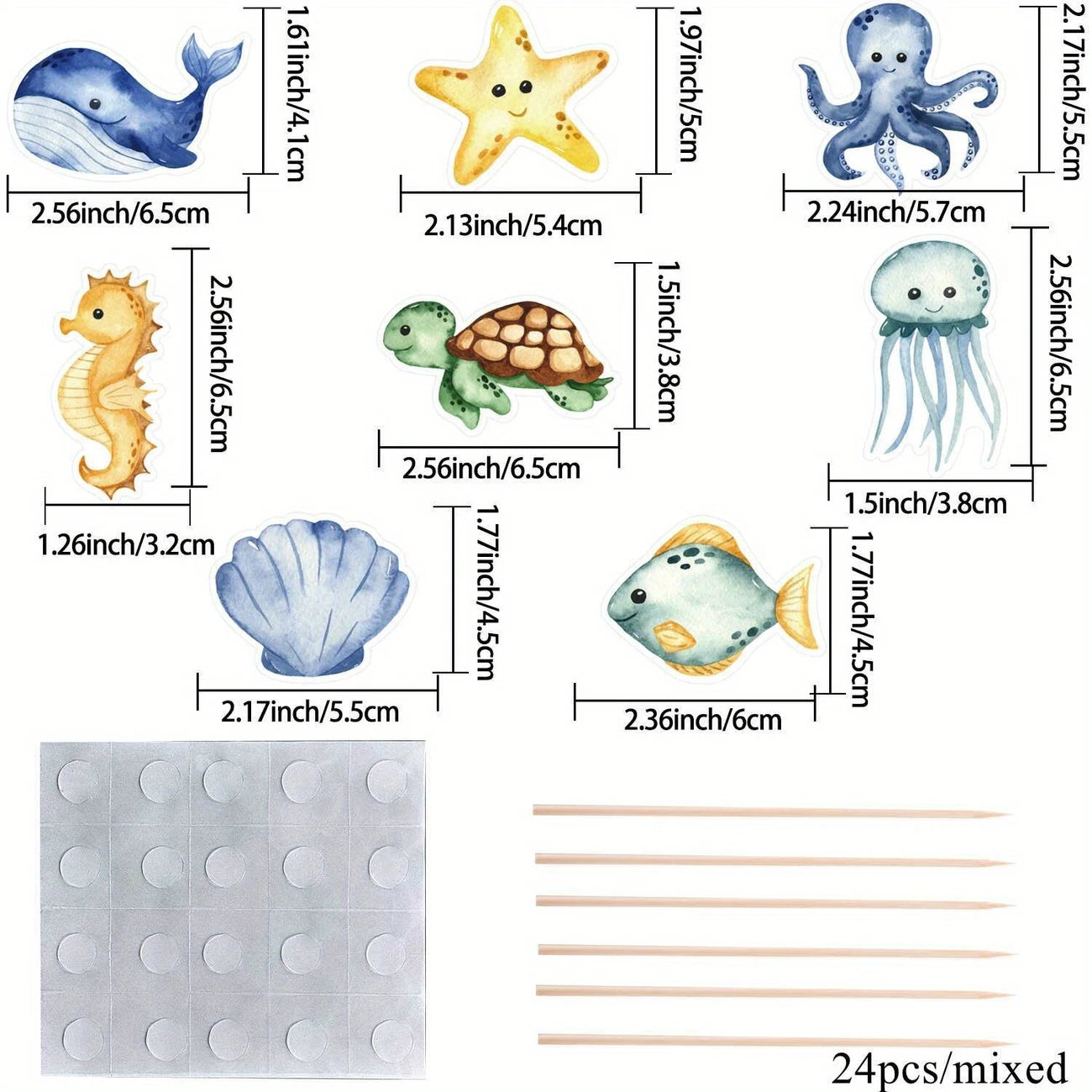 Ocean Animal Water Colour Cupcake Toppers Pack of 8