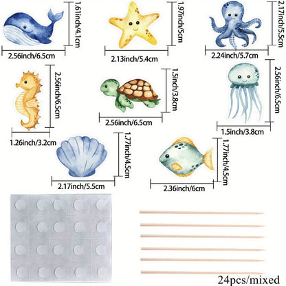 Ocean Animal Water Colour Cupcake Toppers Pack of 8