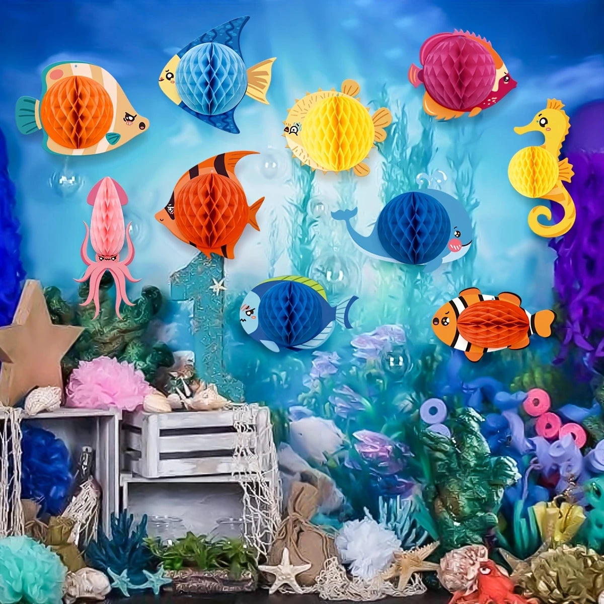 Tropical Fish Honeycomb Hanging Decorations Pack of 10