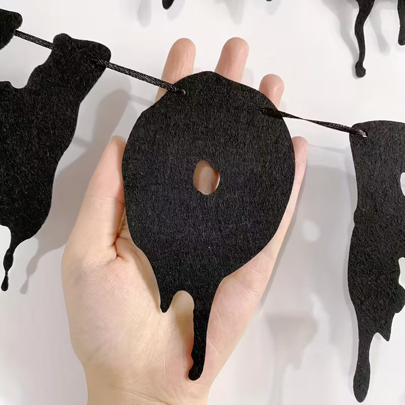 Halloween Banner, 'There's Some Horrors in This House' Black Felt Decor with Dripping Effect