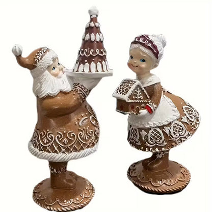 Gingerbread Mr and Mrs Claus Figurines Set