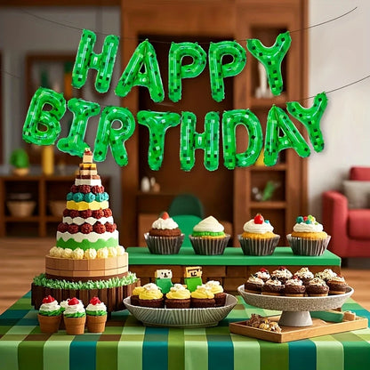 Minecraft Pixel Game Happy Birthday Balloons Banner