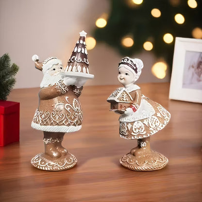 Gingerbread Mr and Mrs Claus Figurines Set