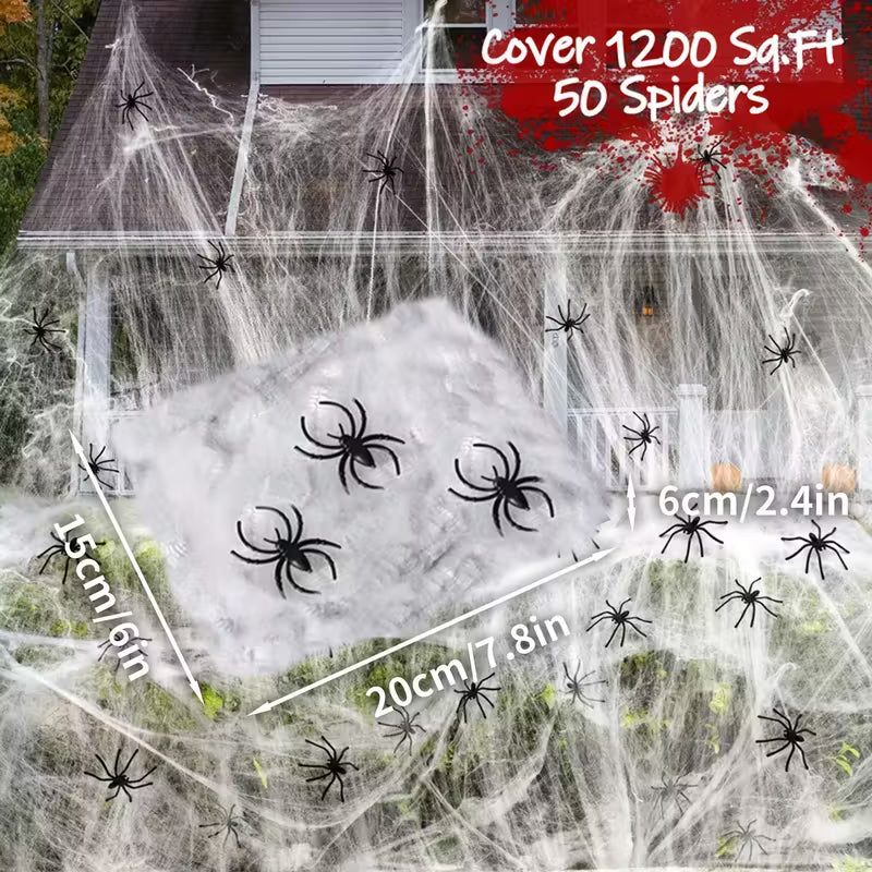 Halloween Spider Web Stretchable Cobweb with 50pcs Small Spiders