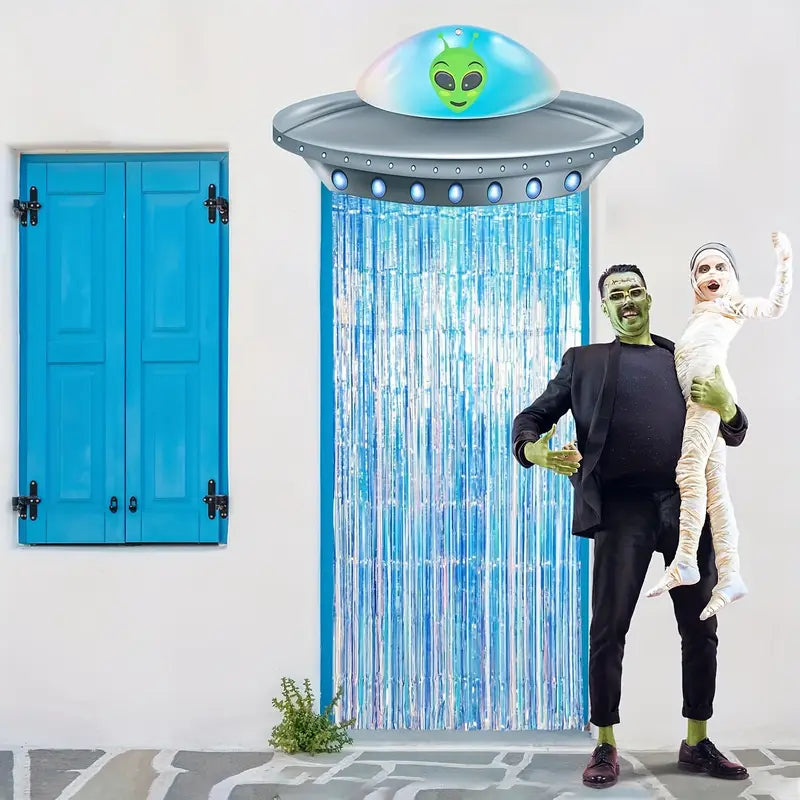 Alien Spacecraft Party Tinsel Foil Fringe Backdrop