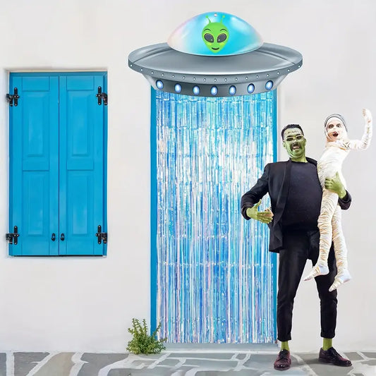 Alien Spacecraft Party Tinsel Foil Fringe Backdrop