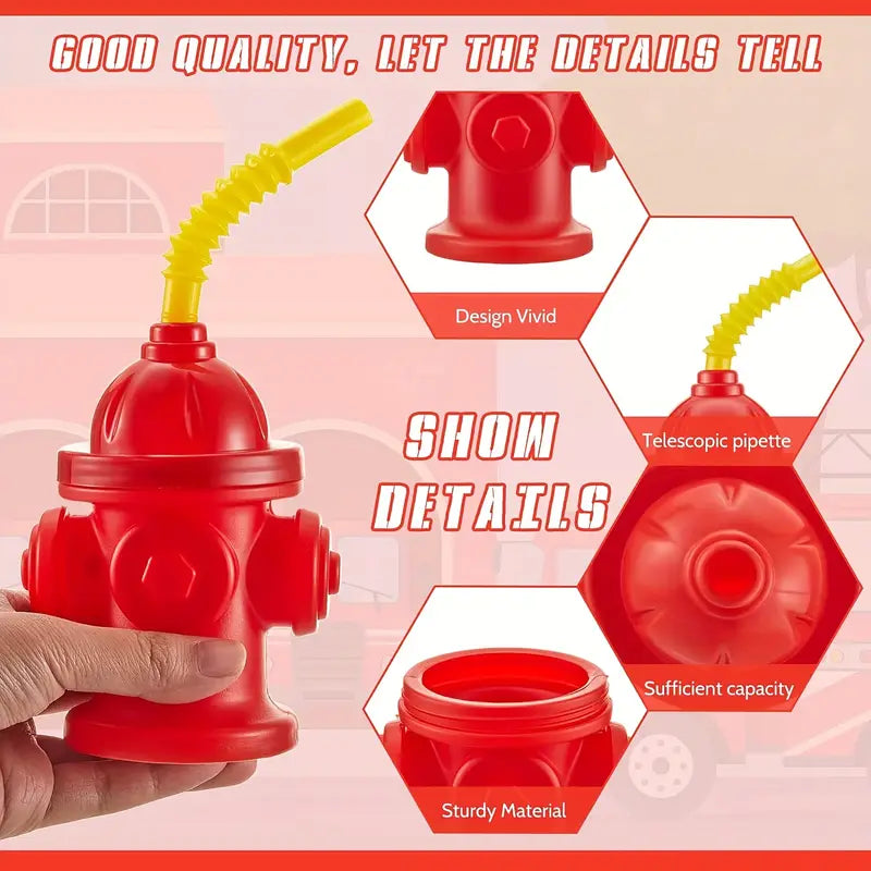 Reusable Fire Hydrant Straw Party Cups with Lids Pack of 12