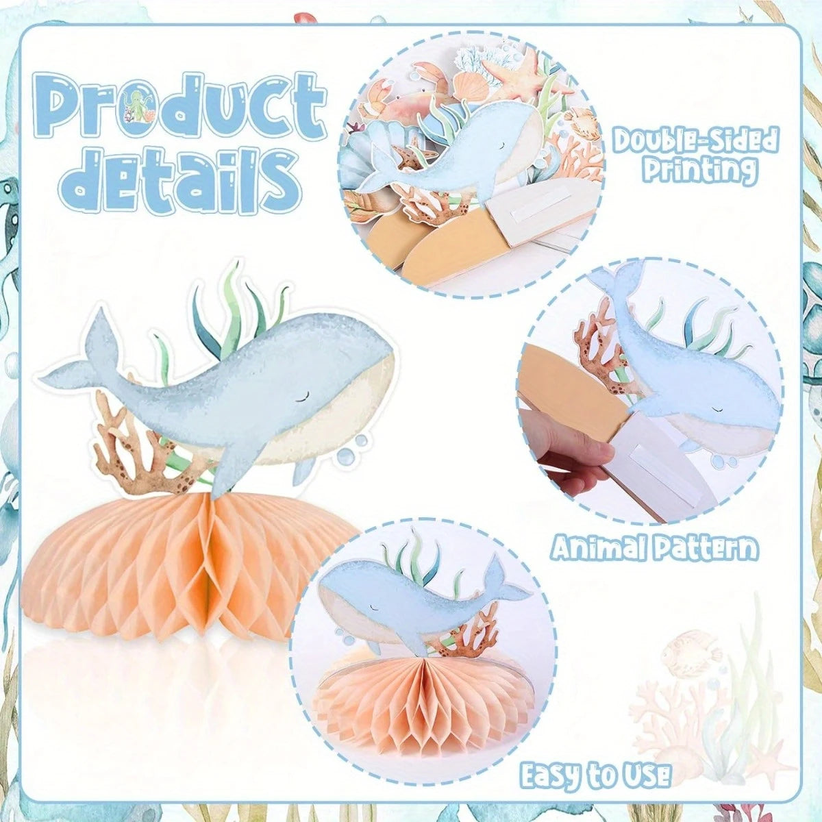 Ocean Sea Animals Honeycomb Decorations Pack of 8