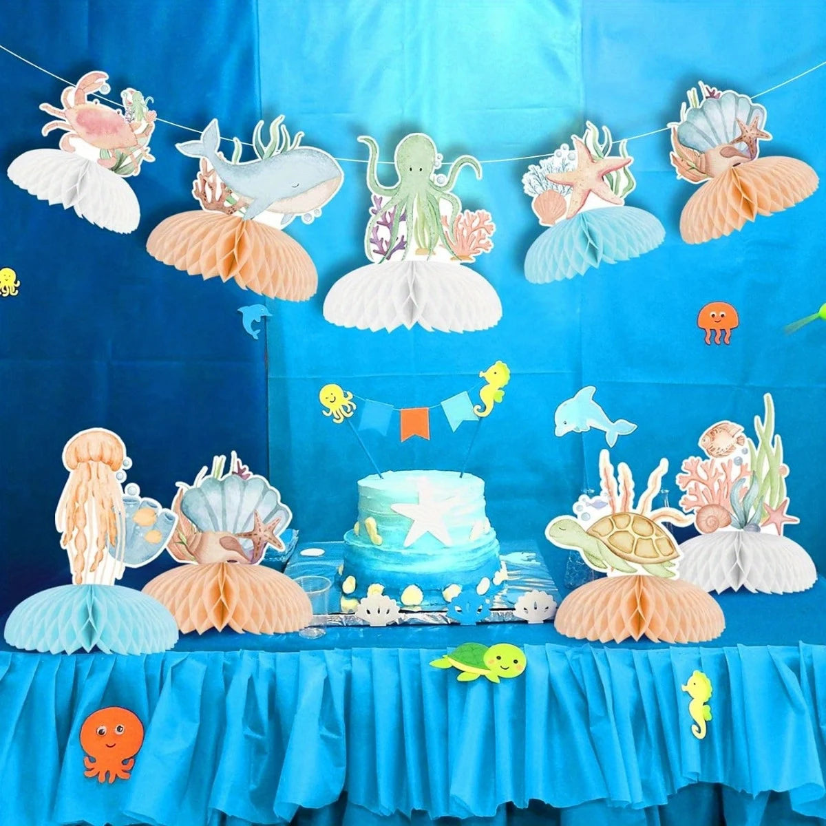 Ocean Sea Animals Honeycomb Decorations Pack of 8