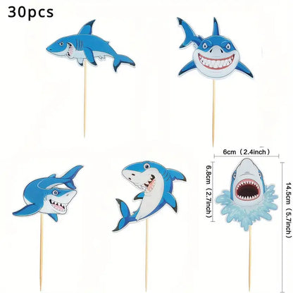 Shark Cupcake Toppers Pack of 30