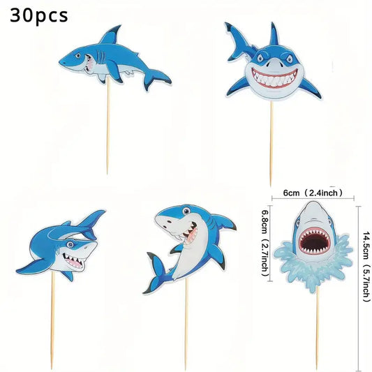 Shark Cupcake Toppers Pack of 30