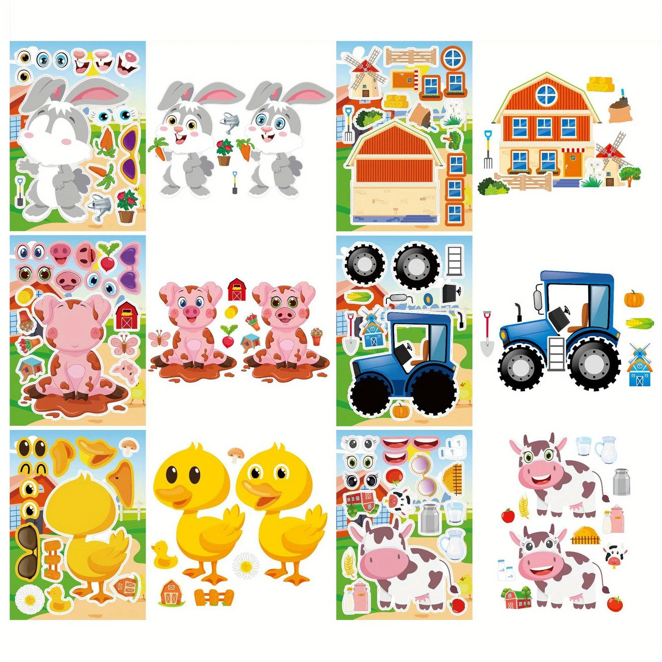 Farm Animal Stickers DIY Sheets pack of 12