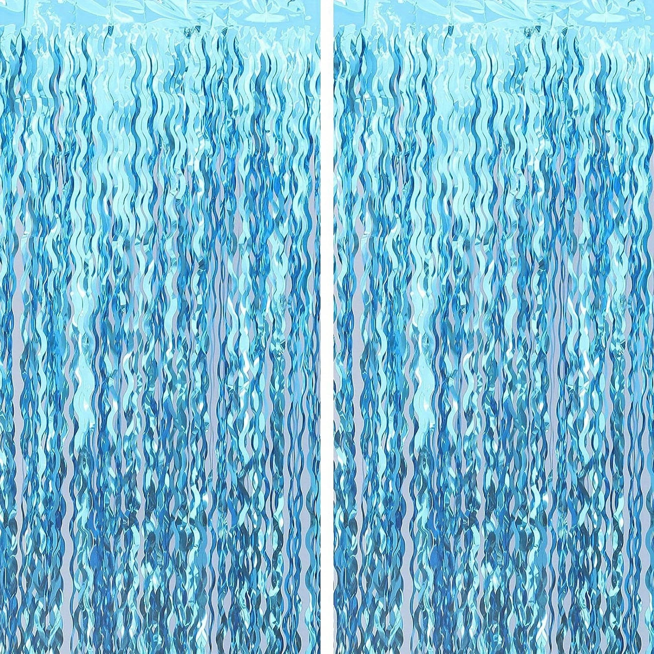 Blue Wavy Metal Foil Curtain Backdrop