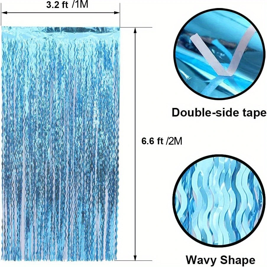 Blue Wavy Metal Foil Curtain Backdrop
