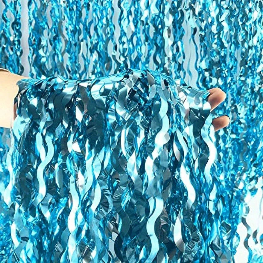 Blue Wavy Metal Foil Curtain Backdrop