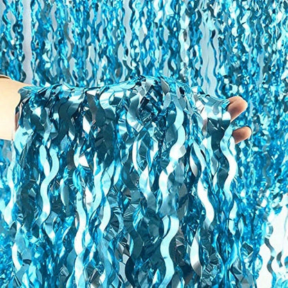 Blue Wavy Metal Foil Curtain Backdrop