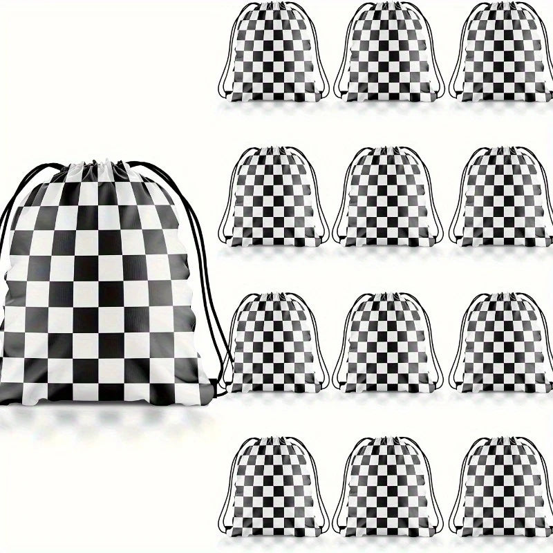 Premium Checkered Racing Drawstring Bags Pack of 12