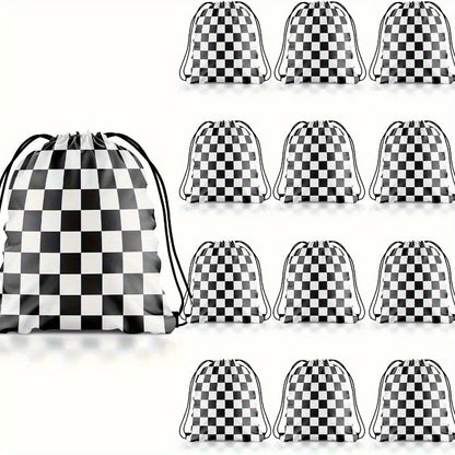 Premium Checkered Racing Drawstring Bags Pack of 12
