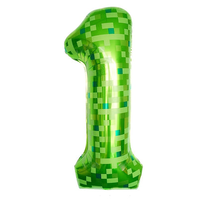 Number 1 Green Pixel Minecraft Theme Foil Balloon