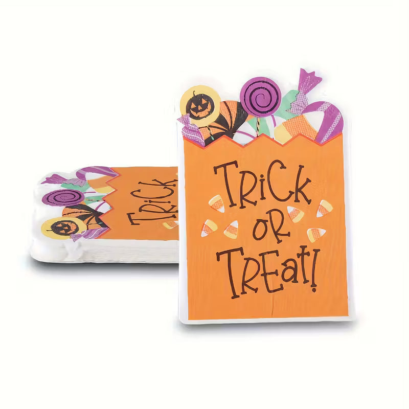 Halloween "Trick or Treat" Candy Bag Shaped Paper Napkins Pack of 16