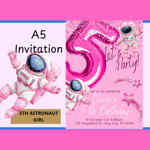 Space Astronaut Girl Editable Invitation
