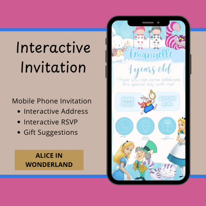 Alice in Wonderland Interactive Editable Invitation
