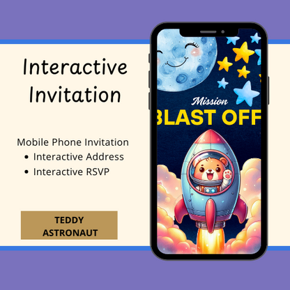 Space Teddy Interactive Editable Video Invitation