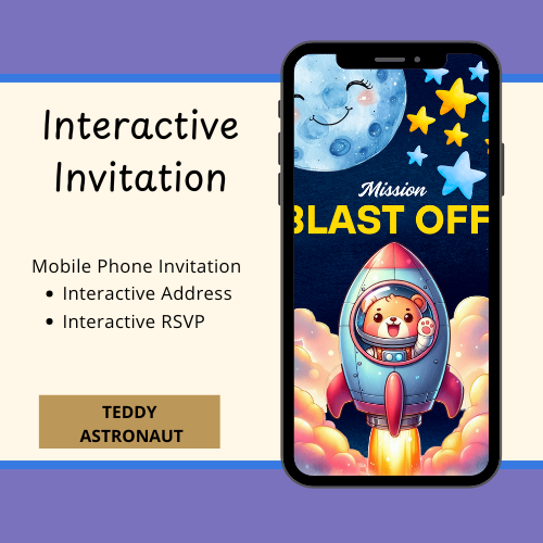 Space Teddy Interactive Editable Video Invitation