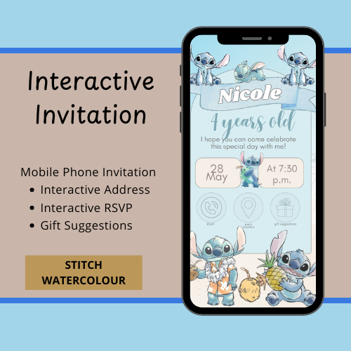 Stitch Watercolor Interactive Editable Invitation
