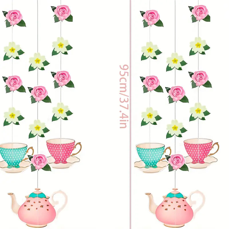 Tea Party Floral with Teapot Designs Hanging Swirls Pack of 3