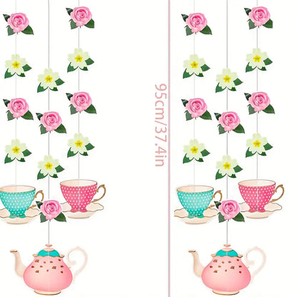 Tea Party Floral with Teapot Designs Hanging Swirls Pack of 3