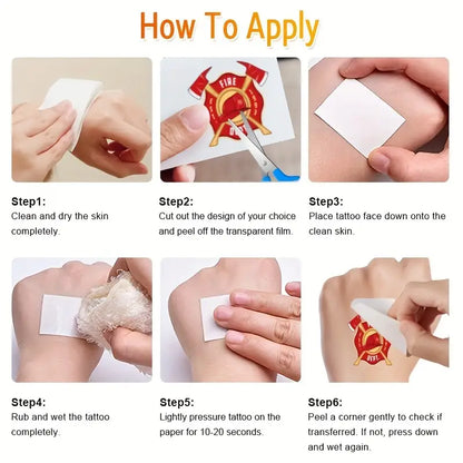 Firefighter Temporary Tattoos Pack of 12 Sheets