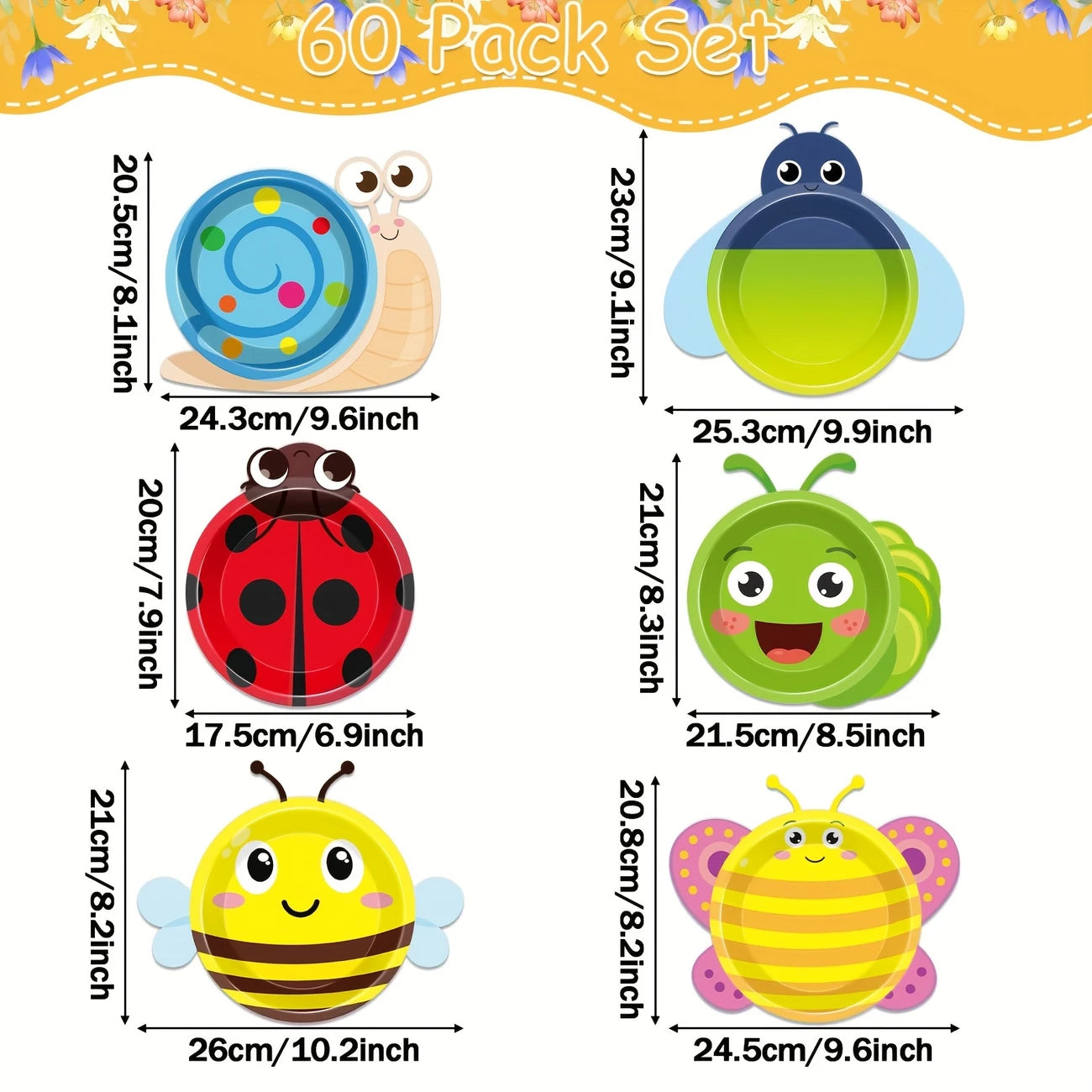 Cute Bug Paper Plates Pack of 6