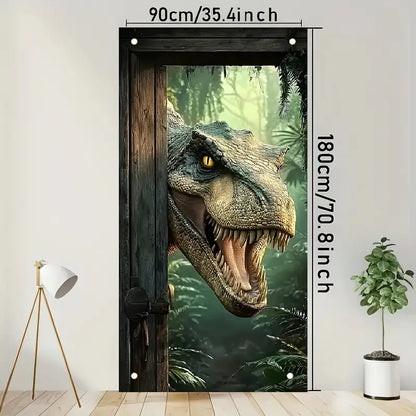 Dinosaur Theme Door Cover Realistic Tyrannosaurus Rex Design