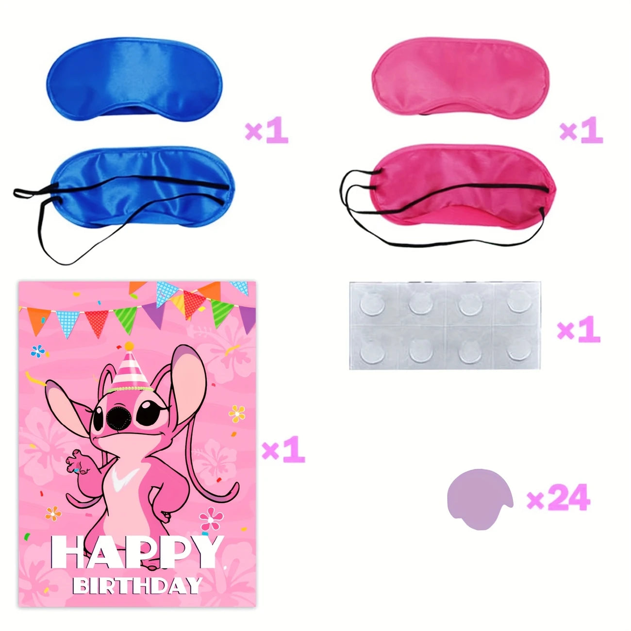 Angel Stitch Blindfold Pin The Nose On Stitch Game Kit with Eye Masks and Nose Stickers Game